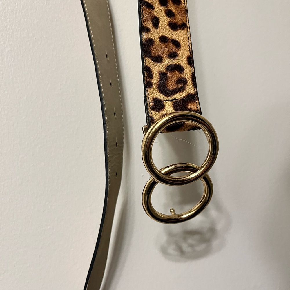 Express Leopard Print Belt with Gold Buckles